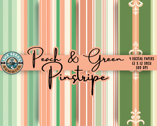 Peach Fuzz Elegance: Mint & Peach Pinstripe